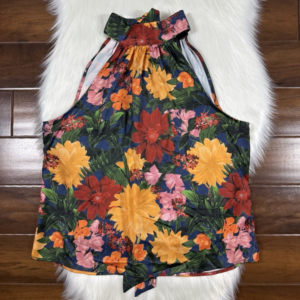 Abbey Glass Size Large‎ Full Bloom Floral Satin Rory Sleeveless Top Blouse